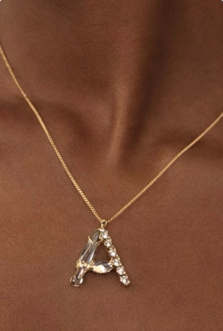 Vintage Sorrelli Gold Tone Rhinestone A Initial Necklace 16 Inch